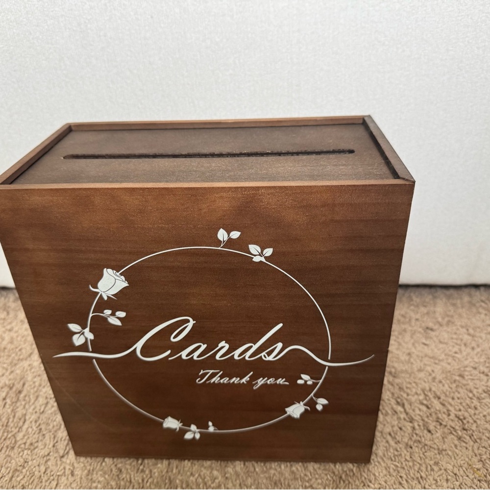 Wooden Card Box with Floral Design